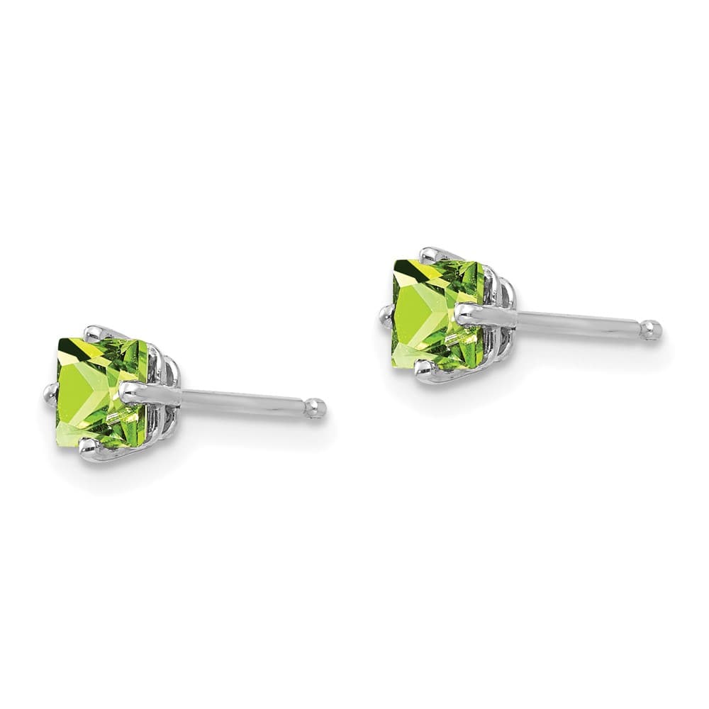 14K White Gold 4mm Square Step-Cut Peridot Post Earrings, view 2 of 4