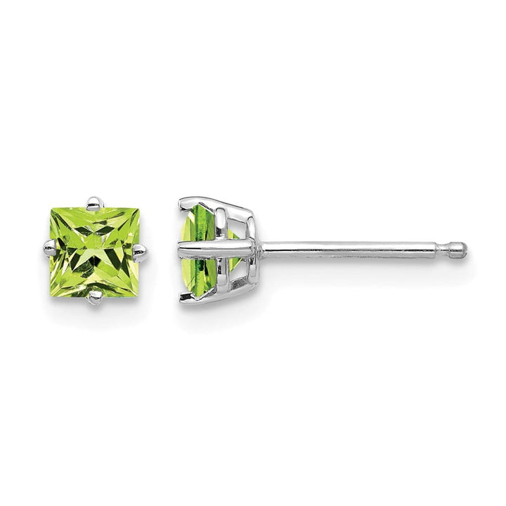 14K White Gold 4mm Square Step-Cut Peridot Post Earrings, view 1 of 4