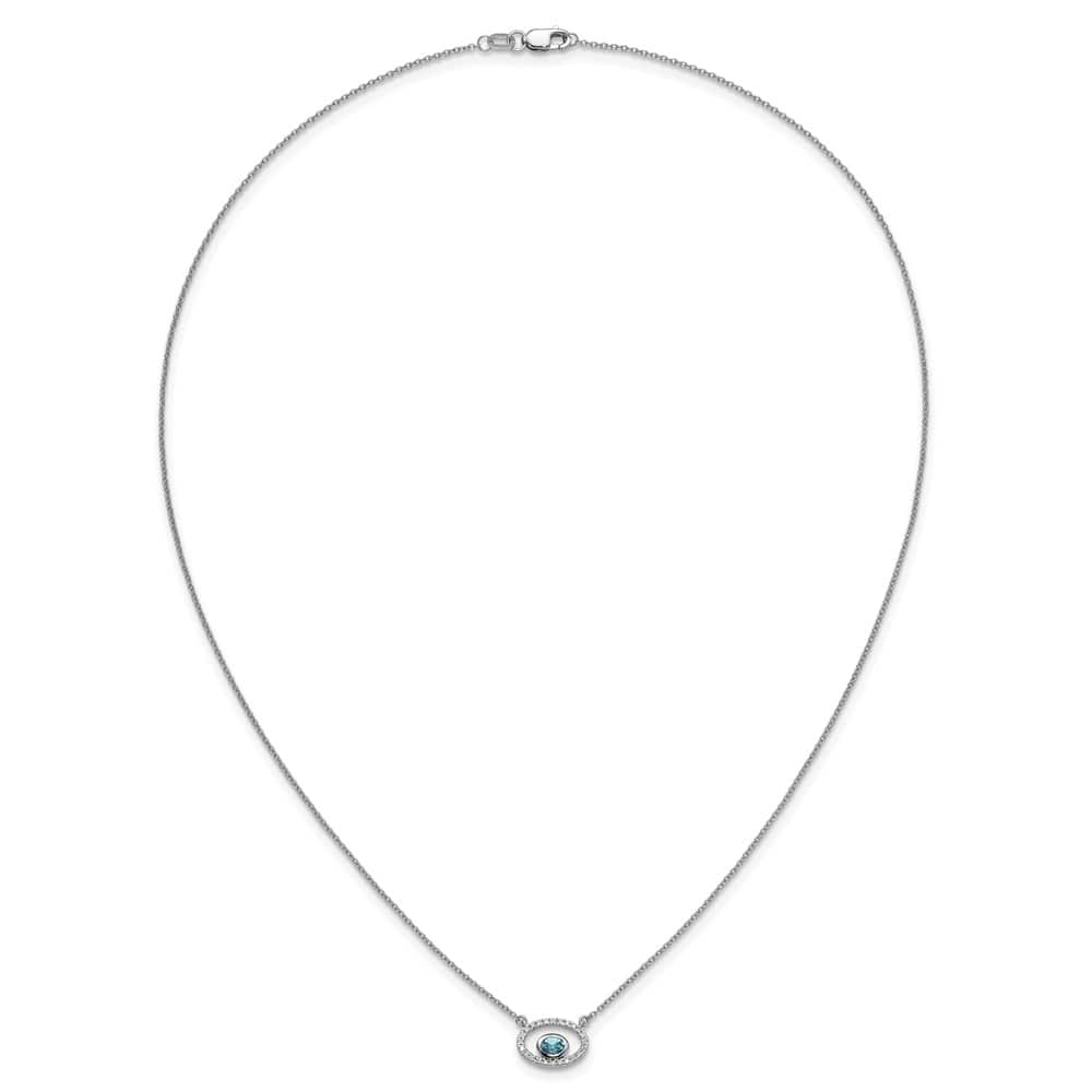 14K White Gold 4x3mm Oval Blue Topaz and Diamond 18 inch Necklace