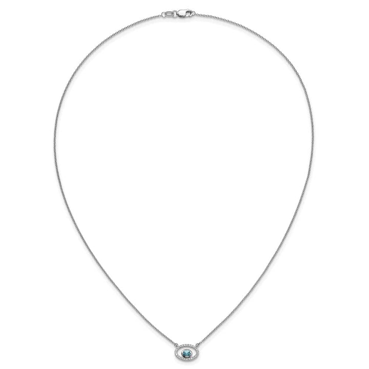 14K White Gold 4x3mm Oval Blue Topaz and Diamond 18 inch Necklace