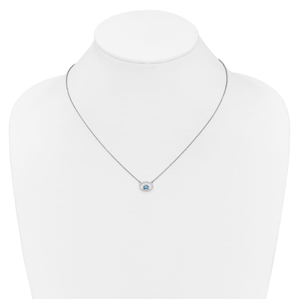 14K White Gold 4x3mm Oval Blue Topaz and Diamond 18 inch Necklace