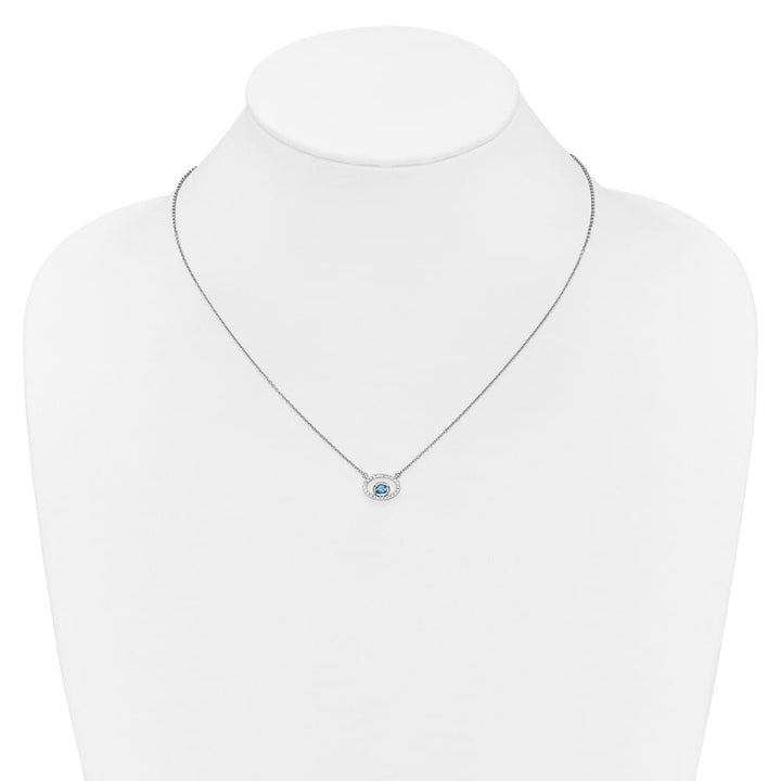 14K White Gold 4x3mm Oval Blue Topaz and Diamond 18 inch Necklace