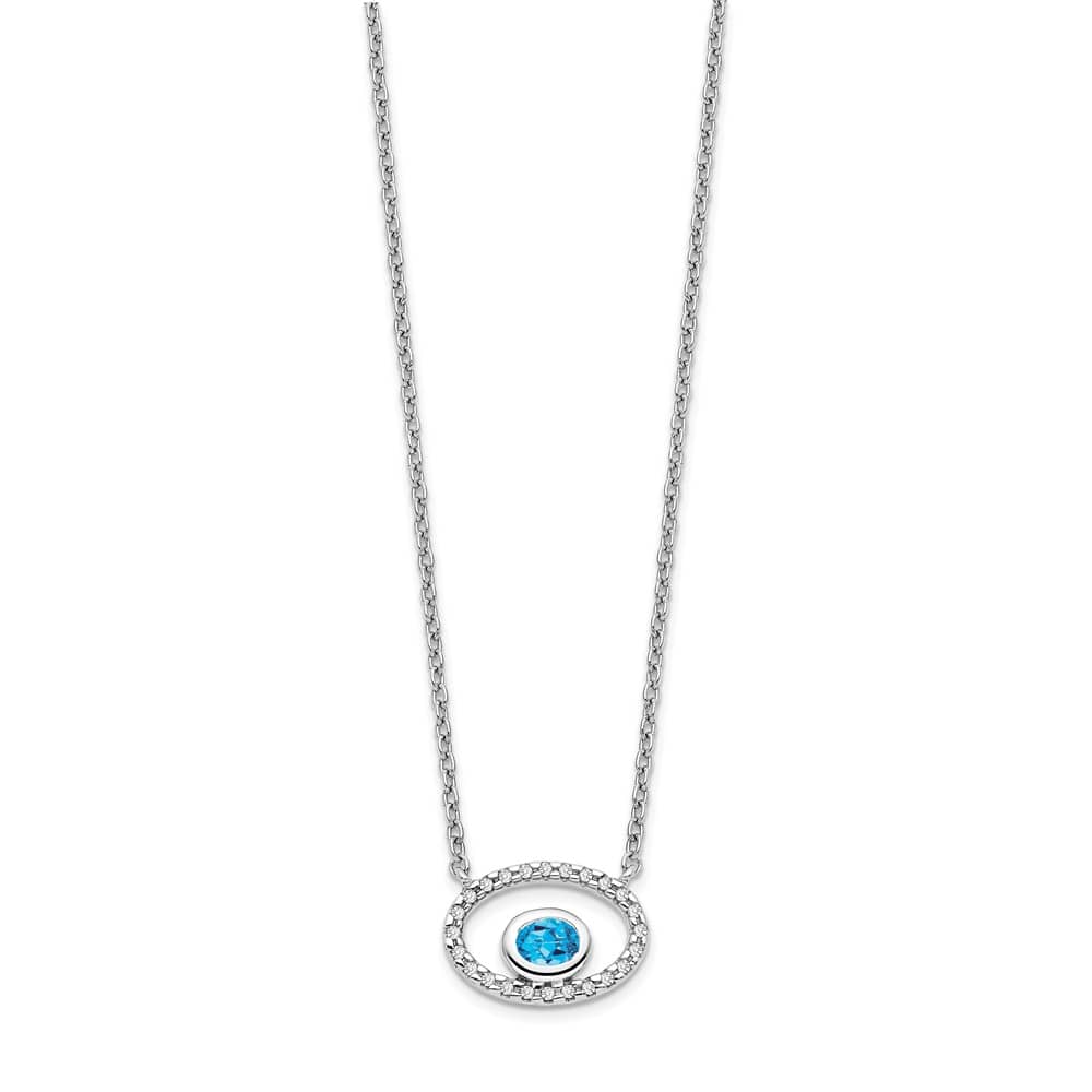 14K White Gold 4x3mm Oval Blue Topaz and Diamond 18 inch Necklace