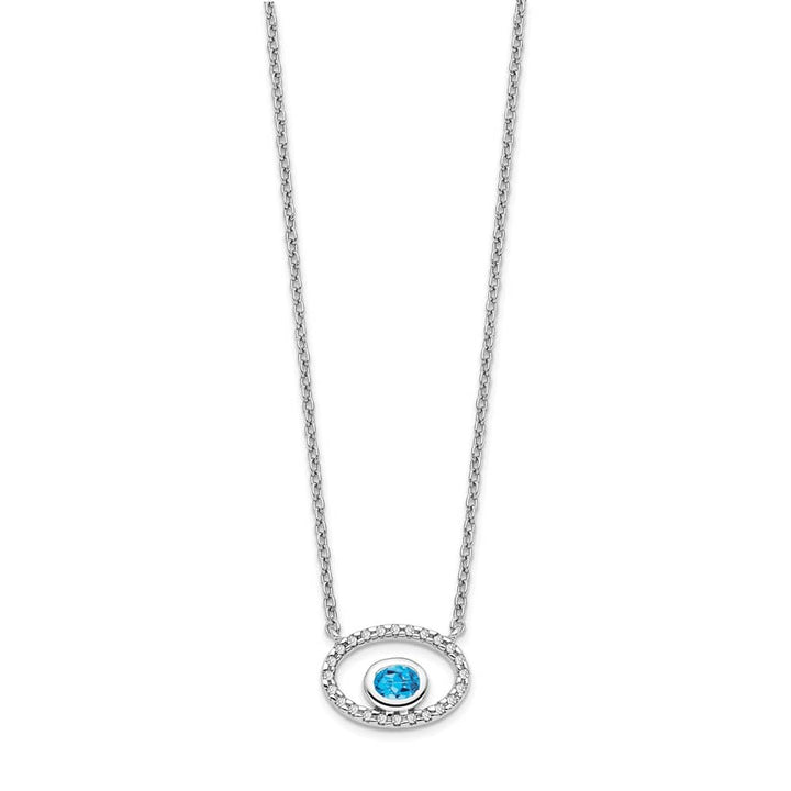 14K White Gold 4x3mm Oval Blue Topaz and Diamond 18 inch Necklace