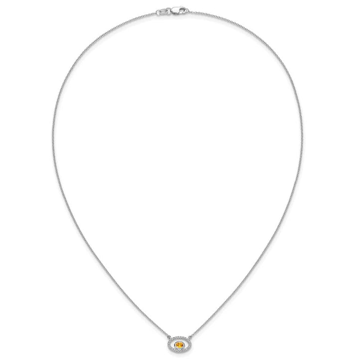 14K White Gold 4x3mm Oval Citrine and Diamond 18 inch Necklace