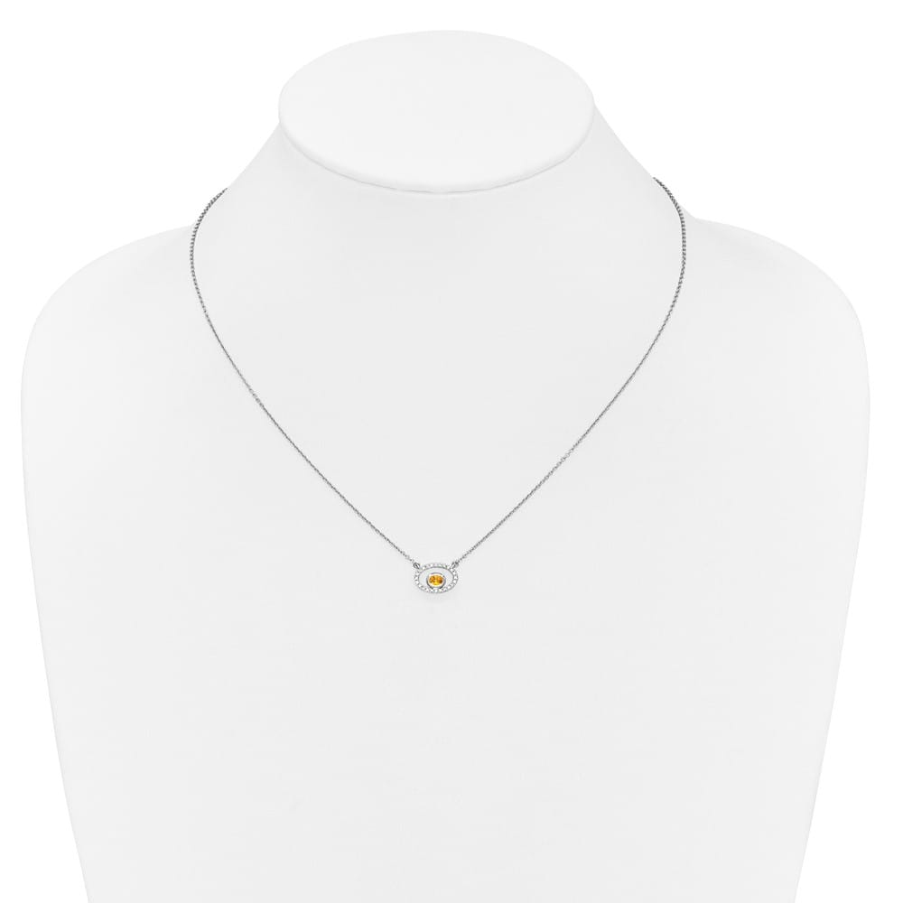 14K White Gold 4x3mm Oval Citrine and Diamond 18 inch Necklace
