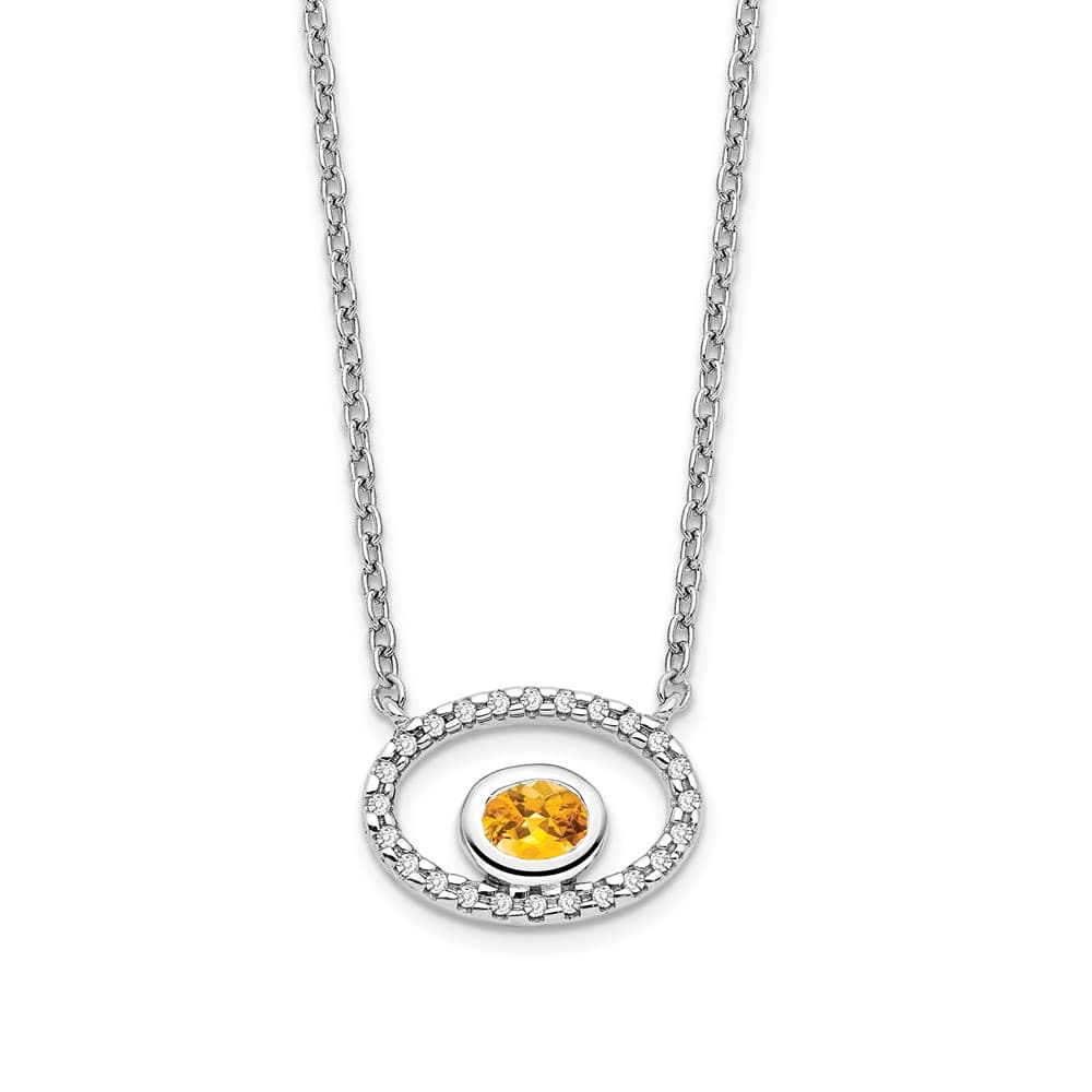14K White Gold 4x3mm Oval Citrine and Diamond 18 inch Necklace