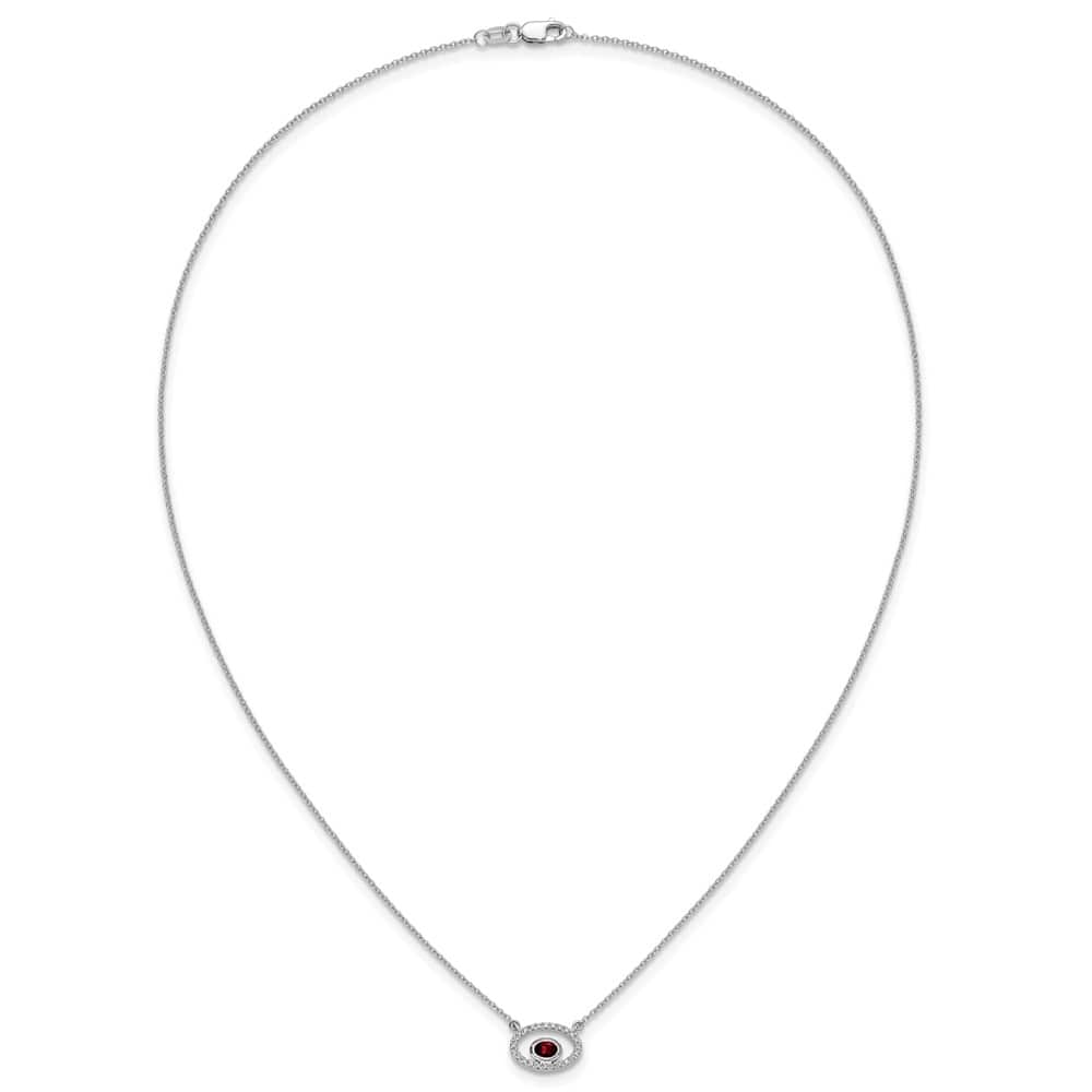 14K White Gold 4x3mm Oval Garnet and Diamond 18 inch Necklace