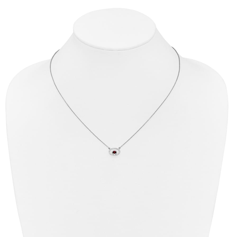 14K White Gold 4x3mm Oval Garnet and Diamond 18 inch Necklace