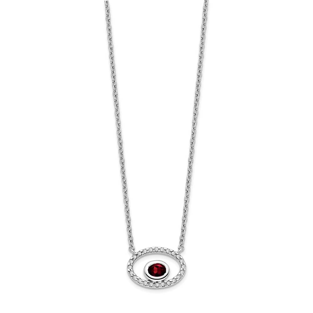14K White Gold 4x3mm Oval Garnet and Diamond 18 inch Necklace