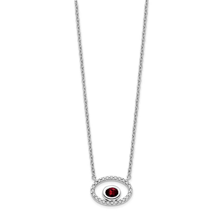 14K White Gold 4x3mm Oval Garnet and Diamond 18 inch Necklace