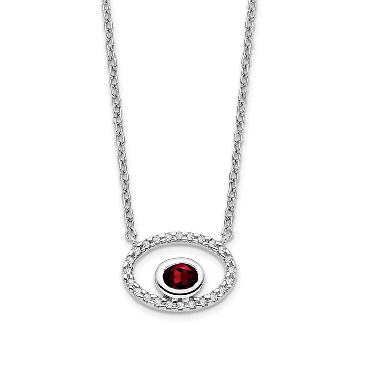 14K White Gold 4x3mm Oval Garnet and Diamond 18 inch Necklace