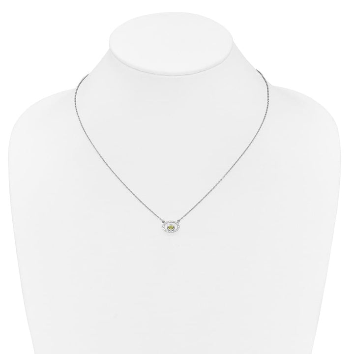 14K White Gold 4x3mm Oval Peridot and Diamond 18 inch Necklace