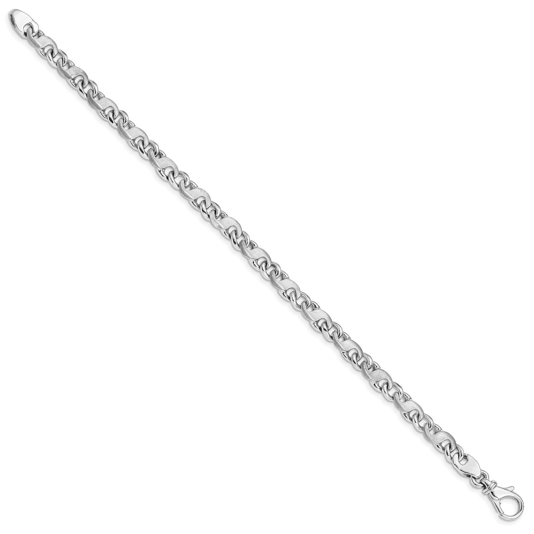 14K White Gold 5.4mm Hand and Satin Fancy S-Link Bracelet