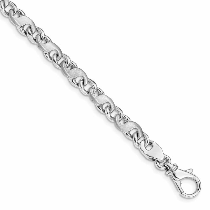 14K White Gold 5.4mm Hand and Satin Fancy S-Link Bracelet