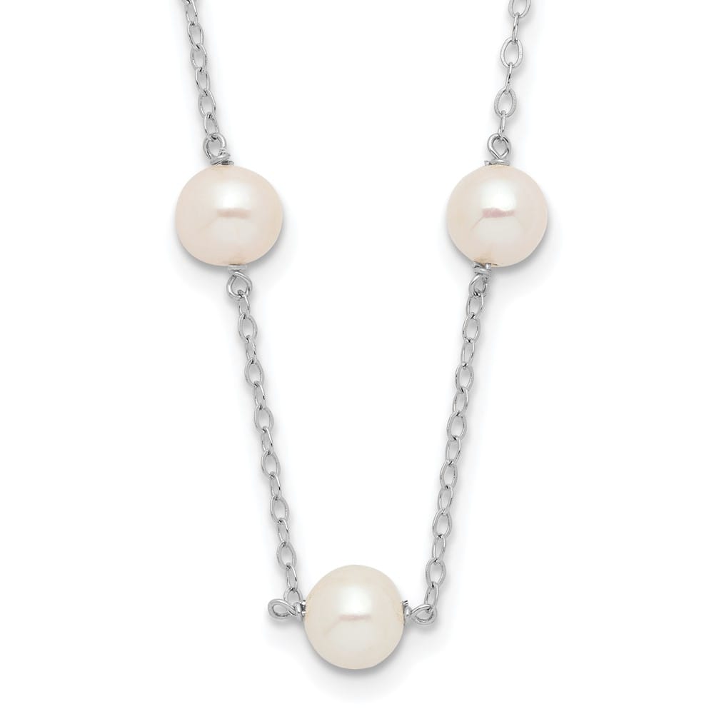 14K White Gold 5.5-6.5mm Round White Cultured Pearl 18 inch Necklace