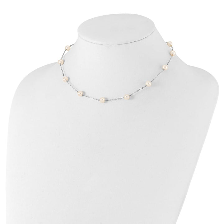 14K White Gold 5.5-6.5mm White Round Cultured Pearl 16 inch Necklace