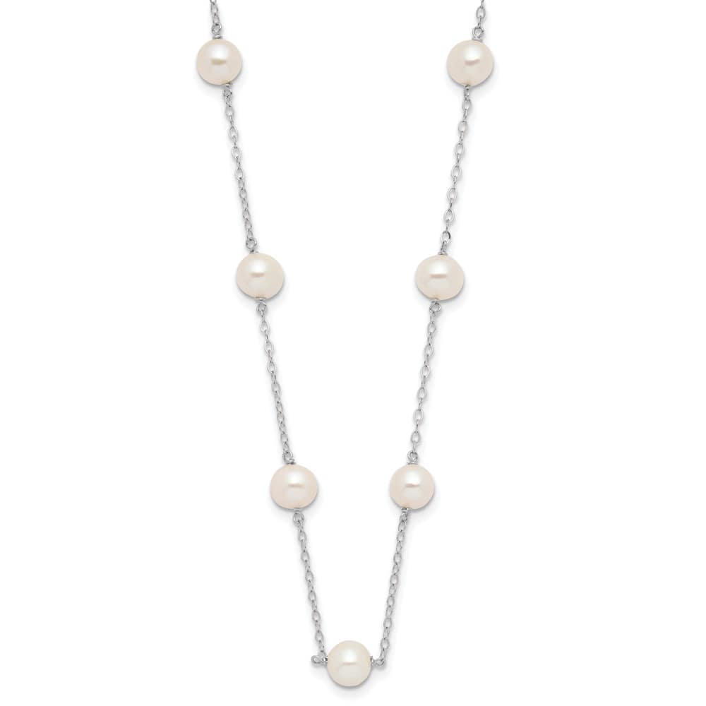 14K White Gold 5.5-6.5mm White Round Cultured Pearl 16 inch Necklace