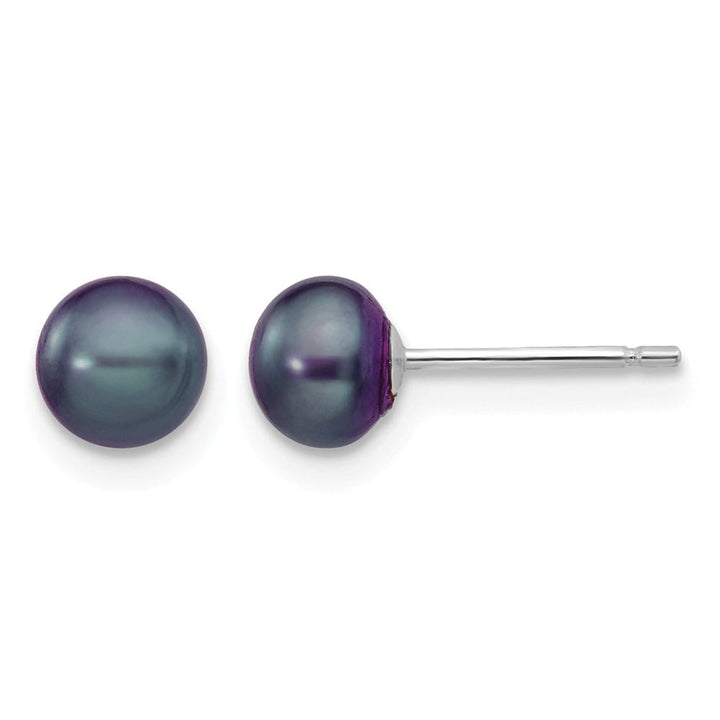 14K White Gold 5-6mm Black Button Freshwater Pearl Stud Post Earrings