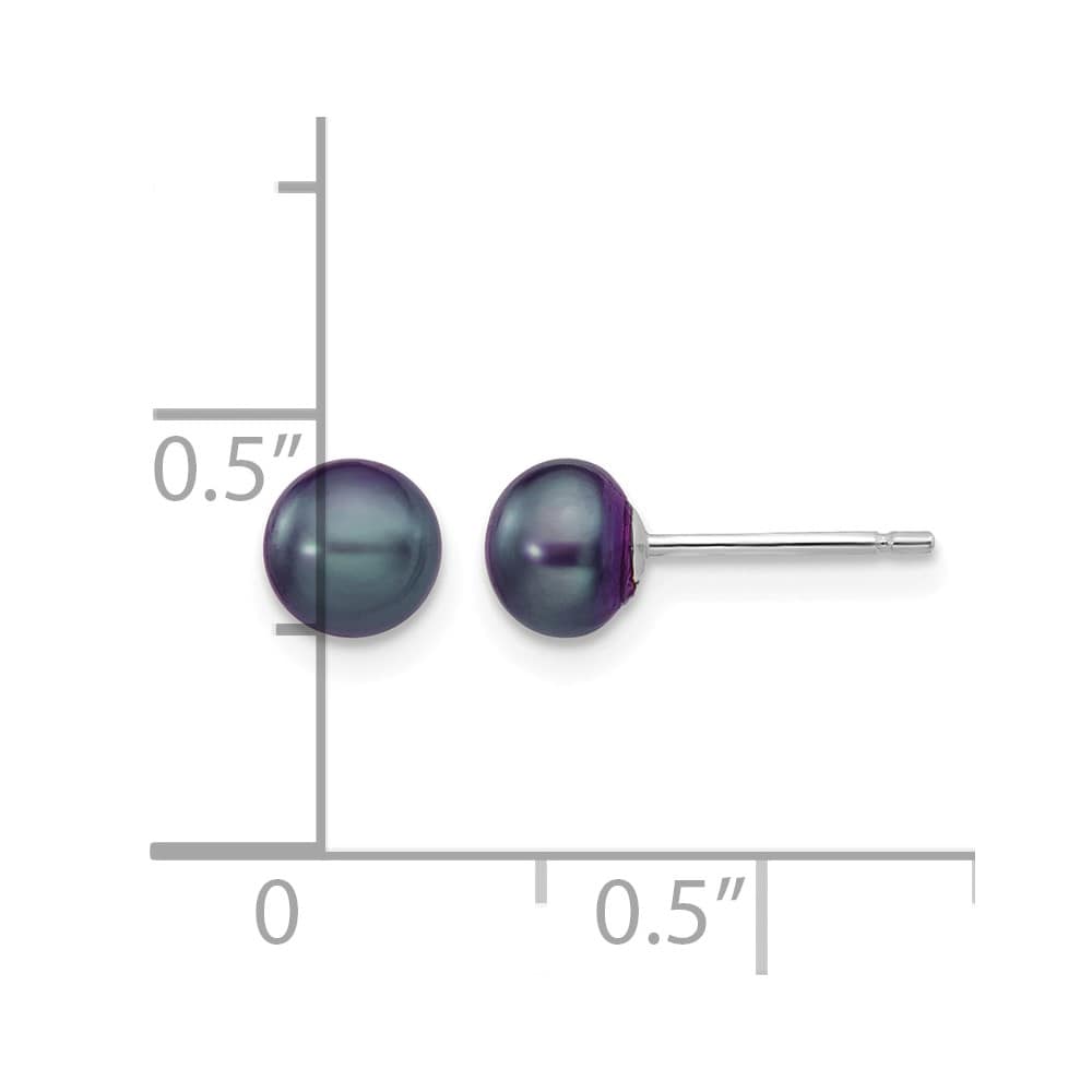 14K White Gold 5-6mm Black Button Freshwater Pearl Stud Post Earrings