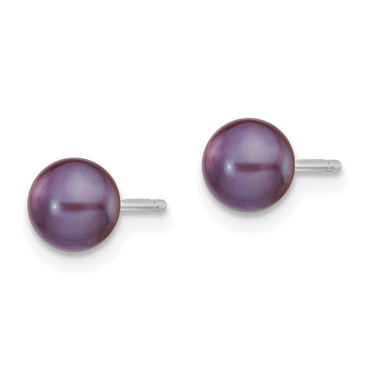 14K White Gold 5-6mm Black Button Freshwater Pearl Stud Post Earrings