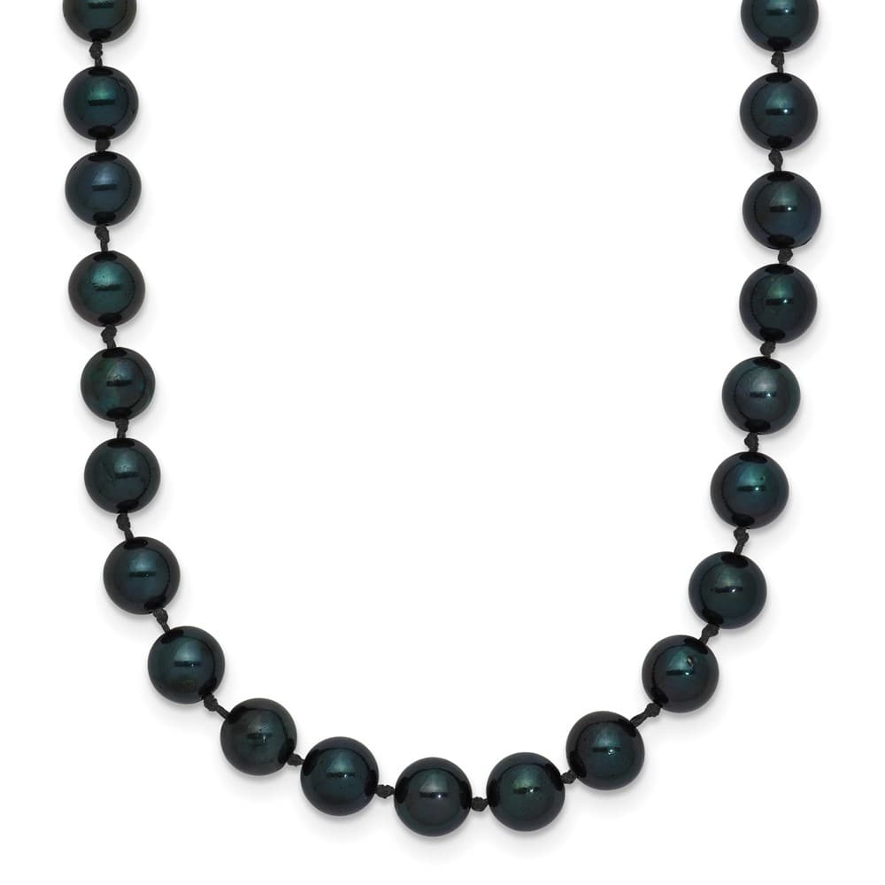 14K White Gold 5-6mm Black Round Akoya Cultured Pearl 18 inch Necklace