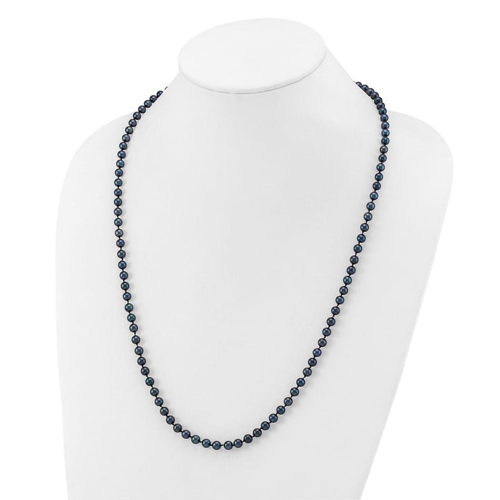 14K White Gold 5-6mm Black Round Akoya Cultured Pearl 24 inch Necklace