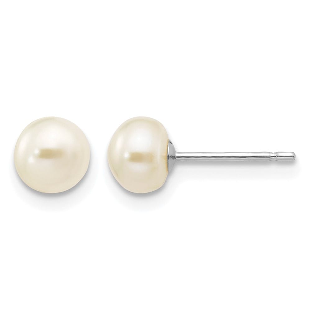 14K White Gold 5-6mm White Button Freshwater Pearl Stud Post Earrings
