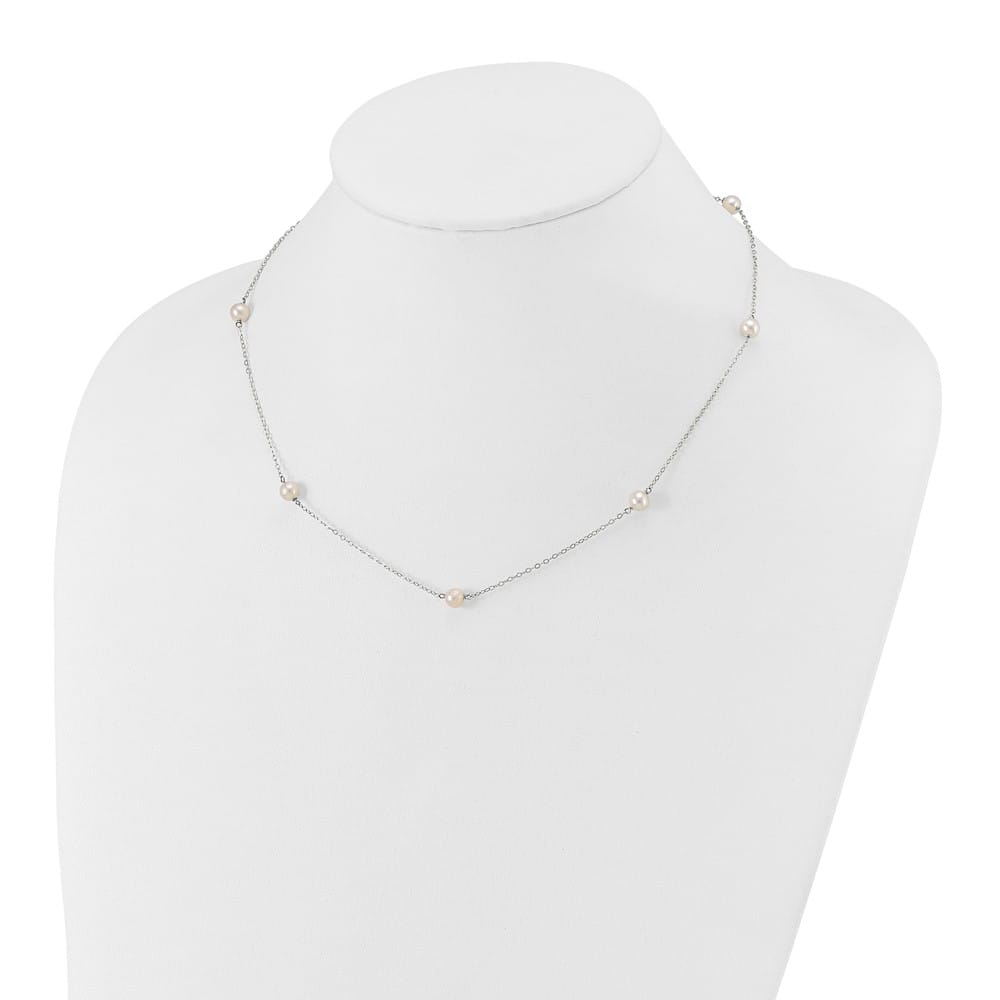 14K White Gold 5-6mm White Round Cultured Pearl 18 inch Necklace