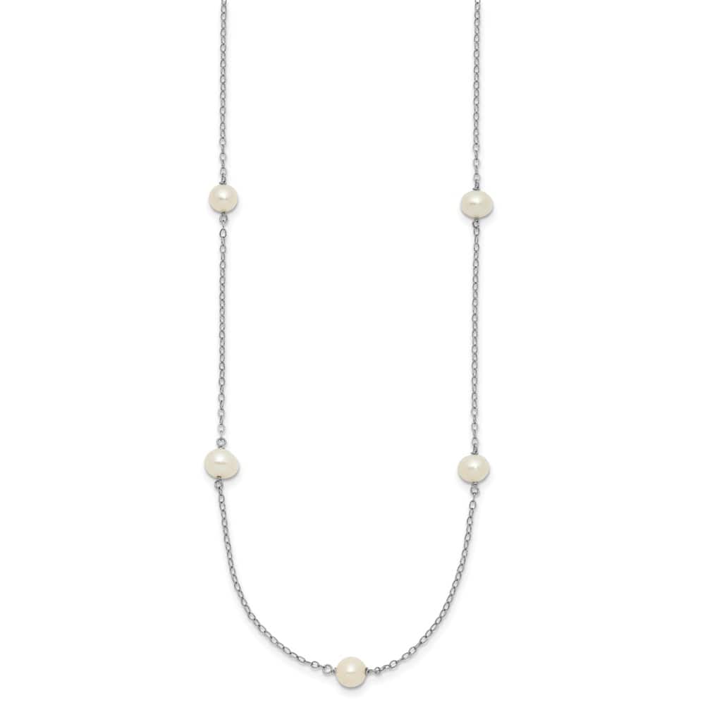 14K White Gold 5-6mm White Round Cultured Pearl 18 inch Necklace