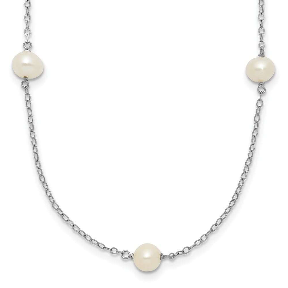 14K White Gold 5-6mm White Round Cultured Pearl 18 inch Necklace