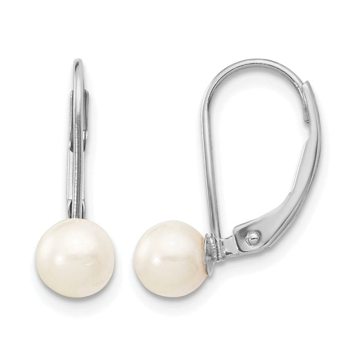 14K White Gold 5-6mm White Round Saltwater Pearl Leverback Earrings, view 1 of 4