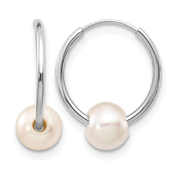 14K White Gold 5-6mm White Semi-Round Freshwater Pearl Earrings