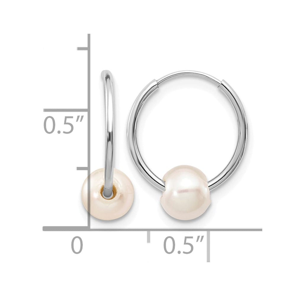 14K White Gold 5-6mm White Semi-Round Freshwater Pearl Earrings
