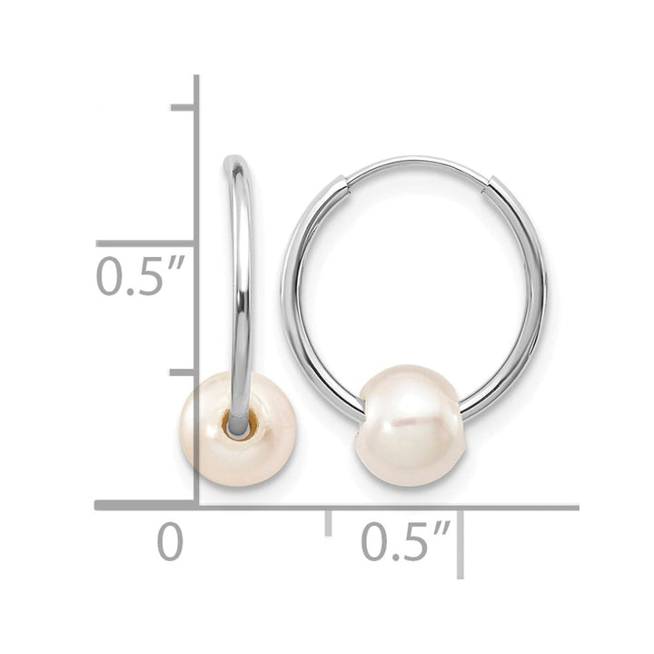 14K White Gold 5-6mm White Semi-Round Freshwater Pearl Earrings