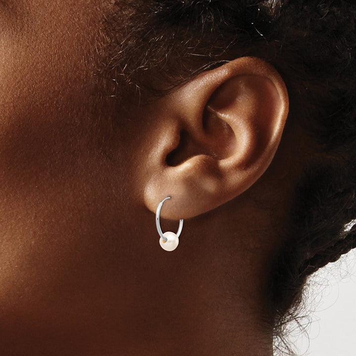 14K White Gold 5-6mm White Semi-Round Freshwater Pearl Earrings