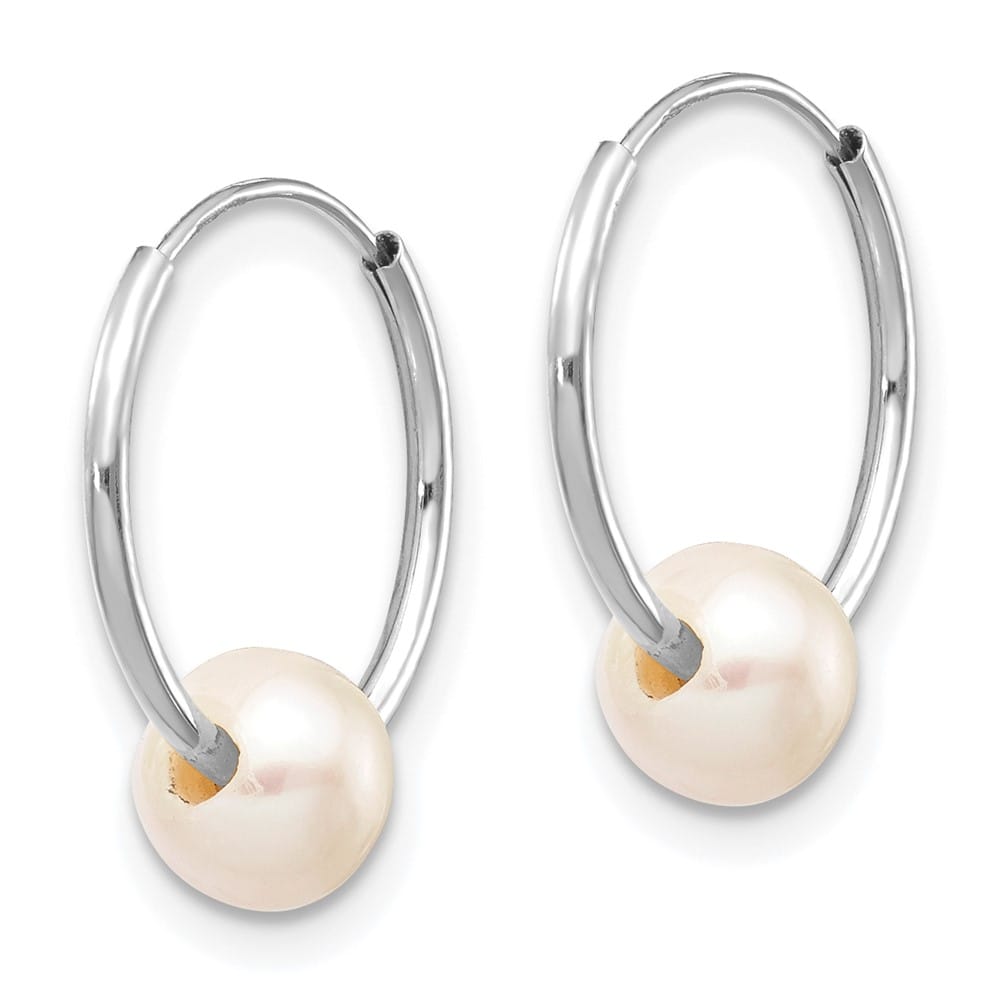 14K White Gold 5-6mm White Semi-Round Freshwater Pearl Earrings