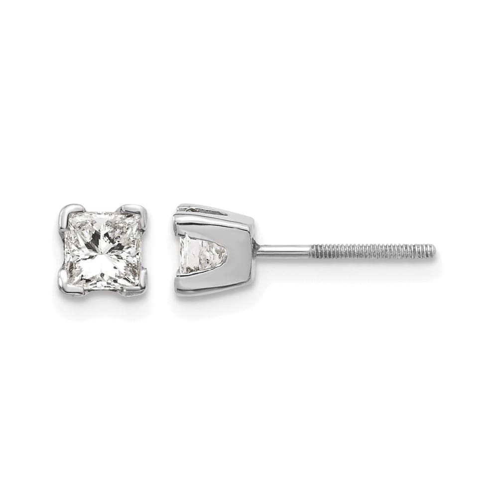 14K White Gold 5/8 ct I1 G-I Princess-Cut Diamond Studs