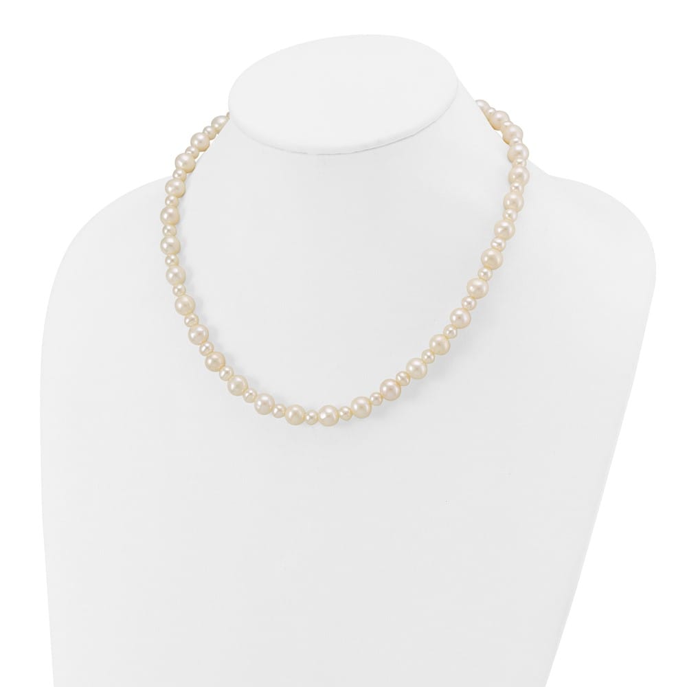 14K White Gold 5-8mm White Near-Round Cultured Pearl 18 inch Necklace