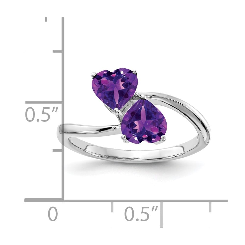 14k White Gold 5 mm Heart Amethyst 2-Stone Ring