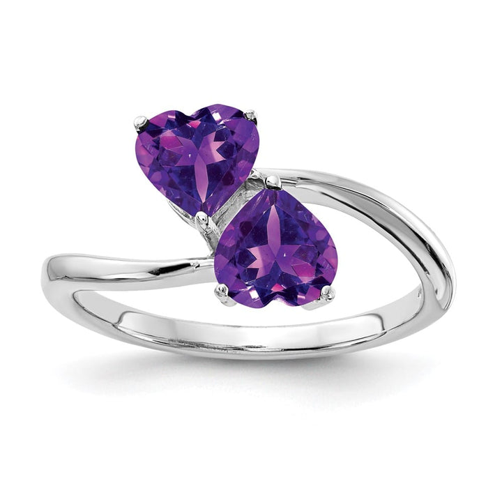 14k White Gold 5 mm Heart Amethyst 2-Stone Ring