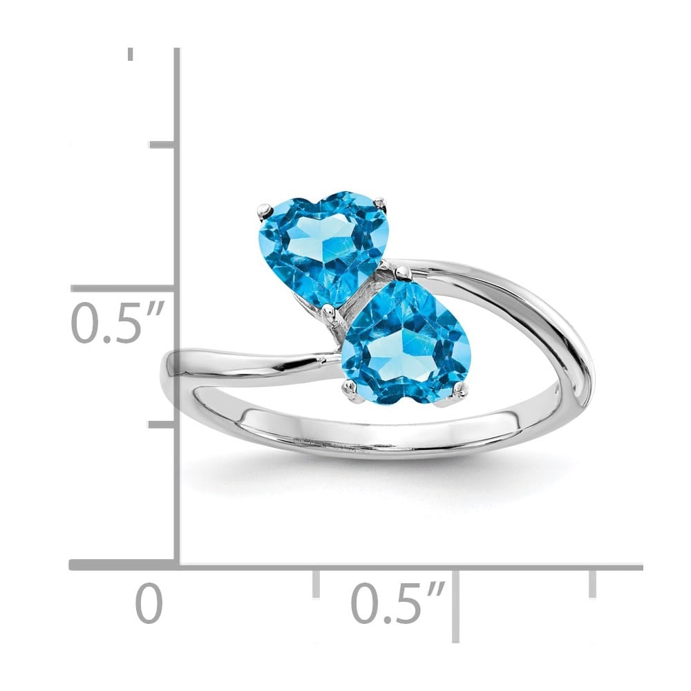 14k White Gold 5 mm Heart Blue Topaz 2-Stone Ring