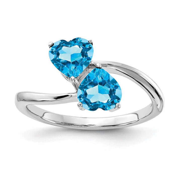 14k White Gold 5 mm Heart Blue Topaz 2-Stone Ring