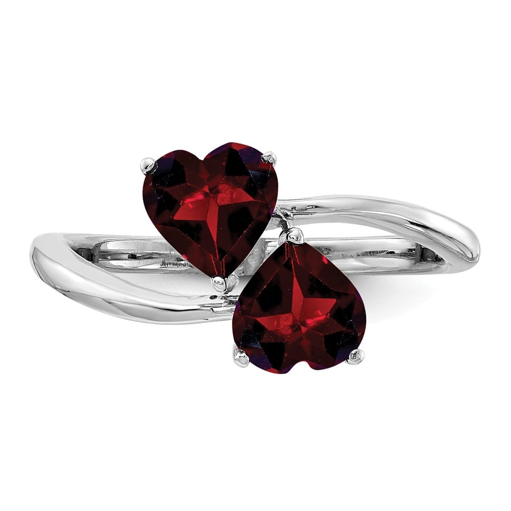 14k White Gold 5 mm Heart Garnet 2-Stone Ring