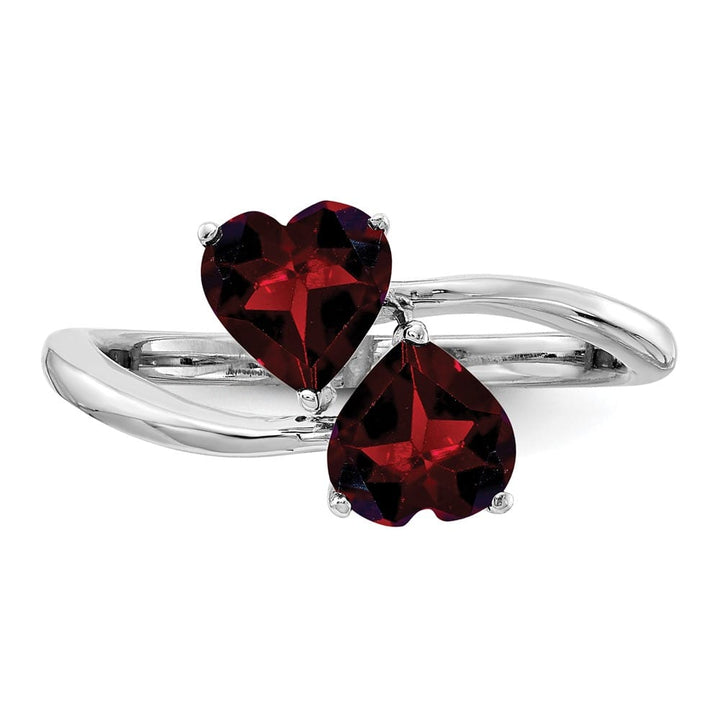 14k White Gold 5 mm Heart Garnet 2-Stone Ring