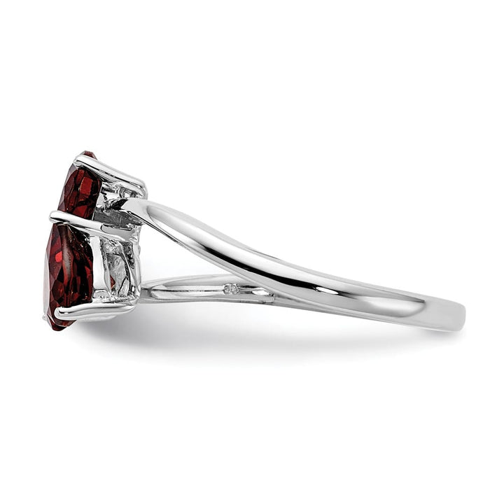 14k White Gold 5 mm Heart Garnet 2-Stone Ring