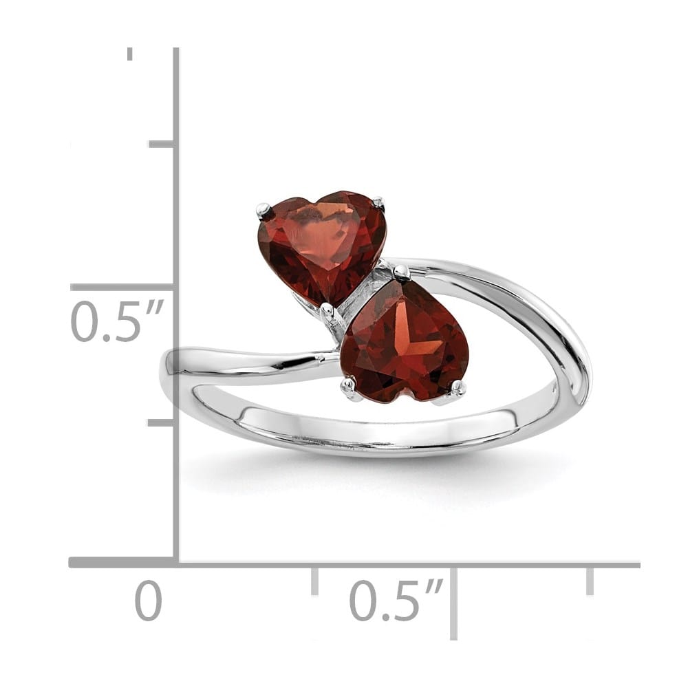 14k White Gold 5 mm Heart Garnet 2-Stone Ring