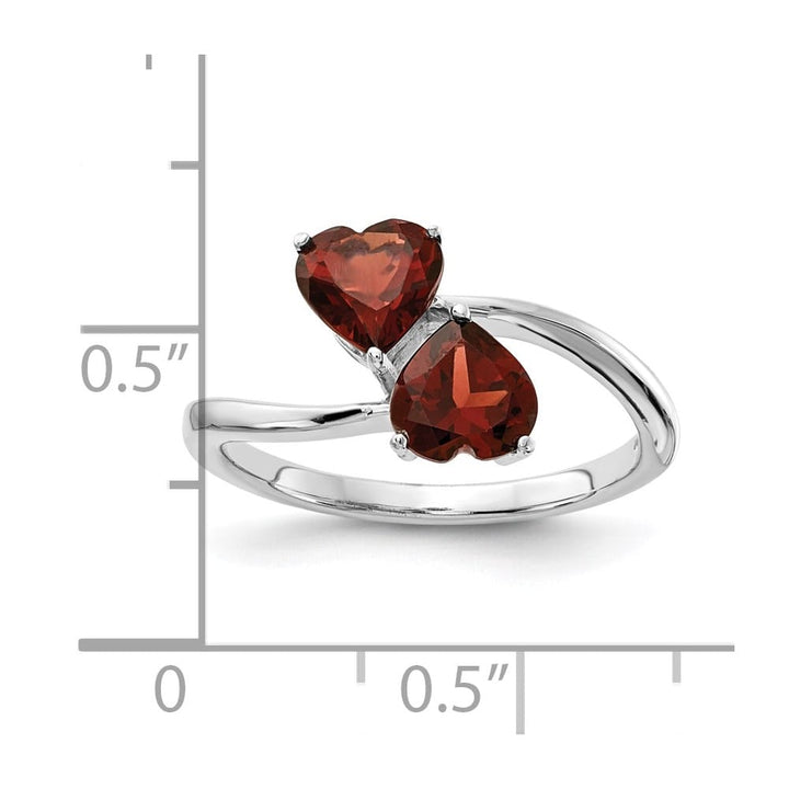 14k White Gold 5 mm Heart Garnet 2-Stone Ring