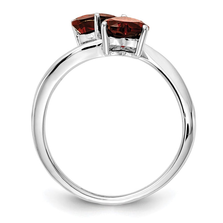 14k White Gold 5 mm Heart Garnet 2-Stone Ring