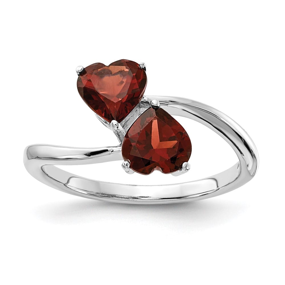 14k White Gold 5 mm Heart Garnet 2-Stone Ring